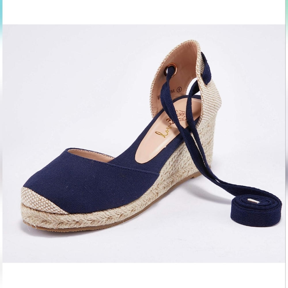 Navy Platform Closed Toe Espadrille Sandals Lace Up